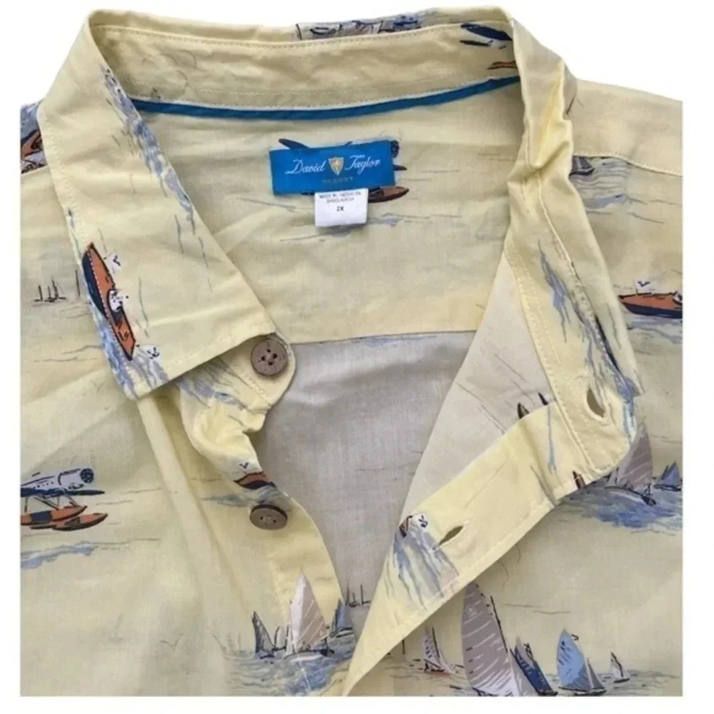 David Taylor Resort Short Sleeve Button Up Shirt Yellow Print‎ Men’s Size 2X - Picture 4 of 6